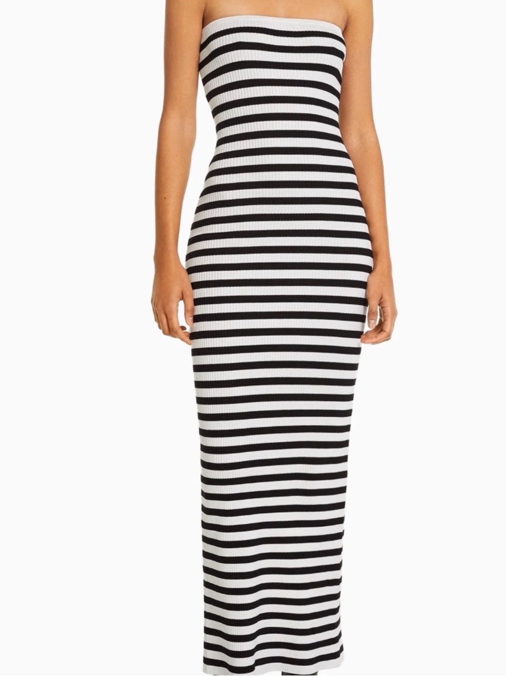 Striped Strapless Knit Maxi Dress - Black & White